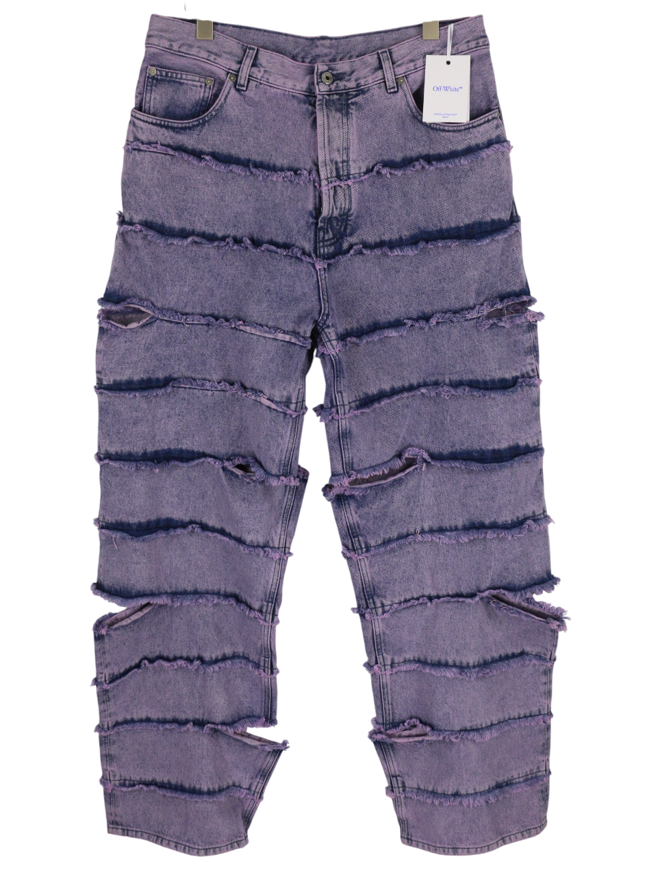 OFF-WHITE c/o VIRGIL ABLOH Punk Striped Straight Men Jeans W33 Cut-Out RRP€999