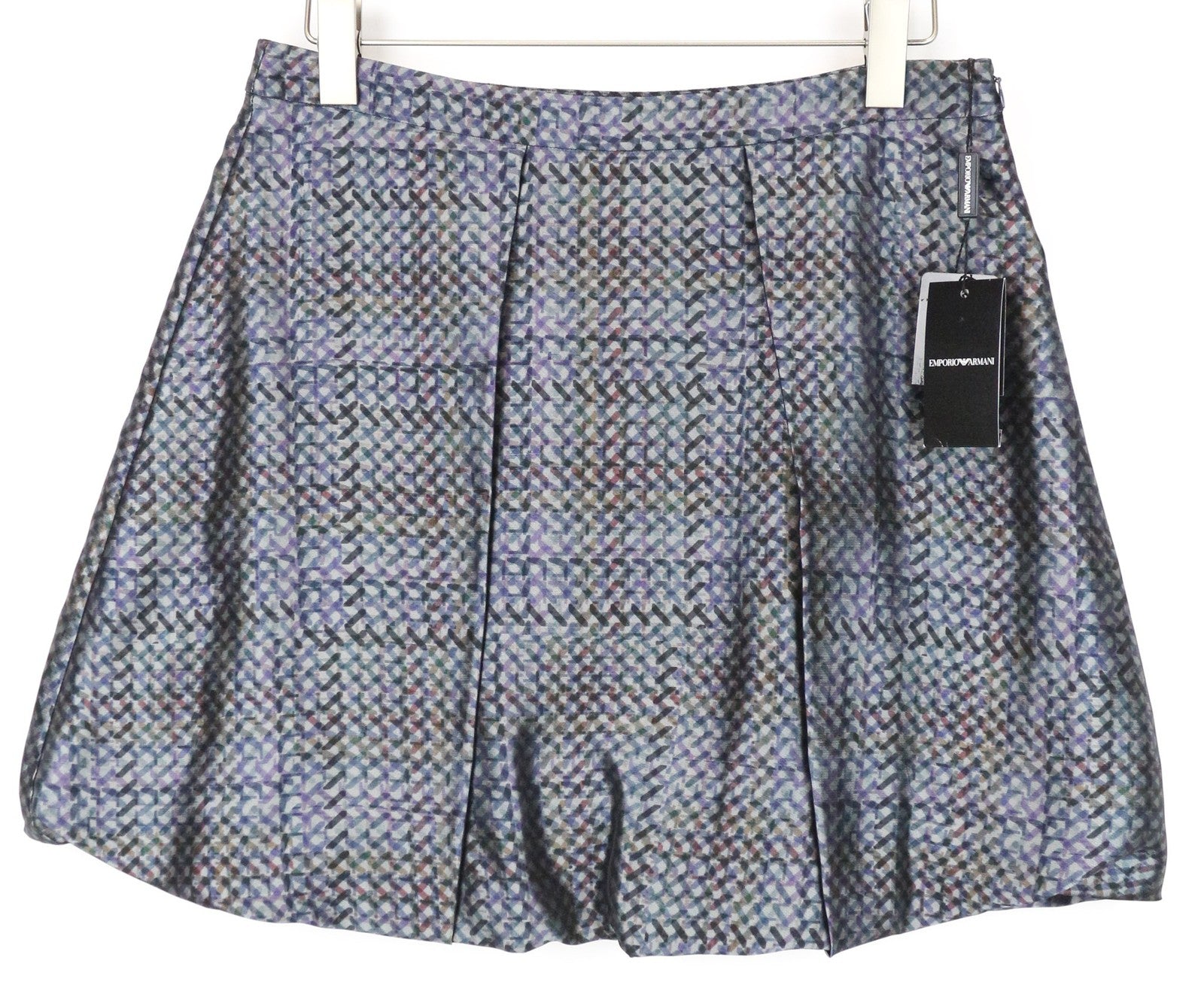 EMPORIO ARMANI Women's IT44/UK12 Grey Pleated Bubble Mini Skirt Lined Patterned