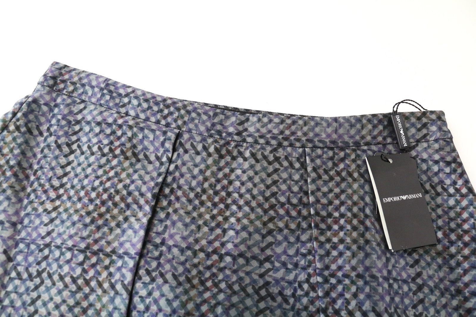 EMPORIO ARMANI Women's IT44/UK12 Grey Pleated Bubble Mini Skirt Lined Patterned