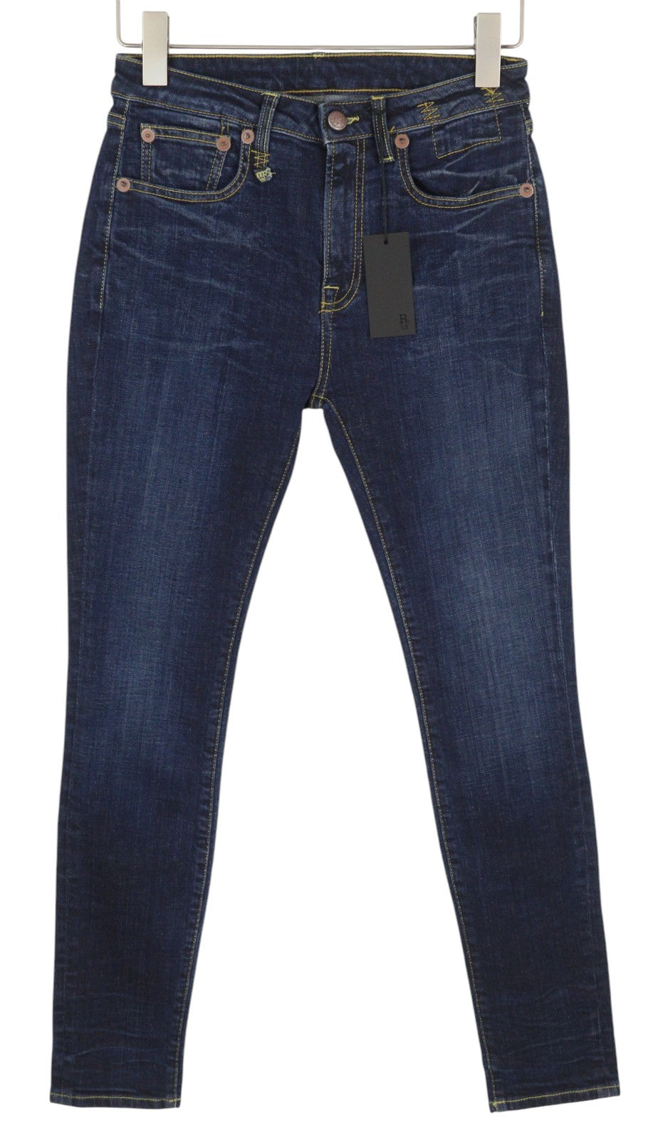 R13 Alison Skinny Women Jeans 27 Howell Indigo W Cut Out Black Hem Faded Denim