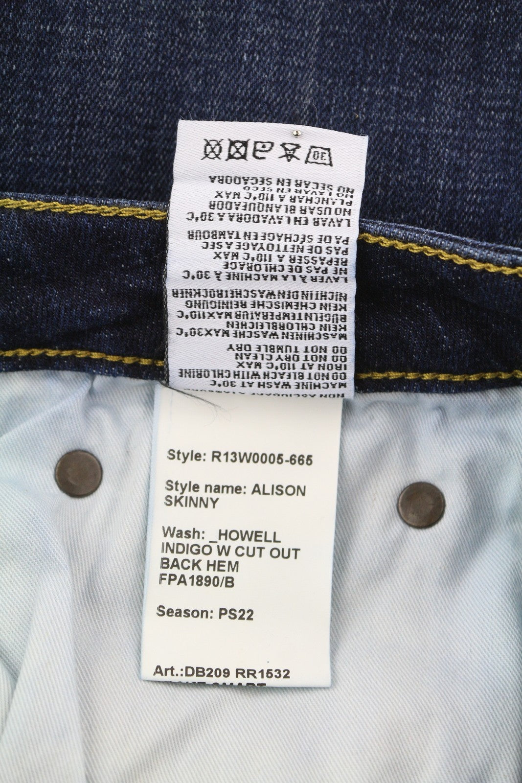 R13 Alison Skinny Women Jeans 27 Howell Indigo W Cut Out Black Hem Faded Denim