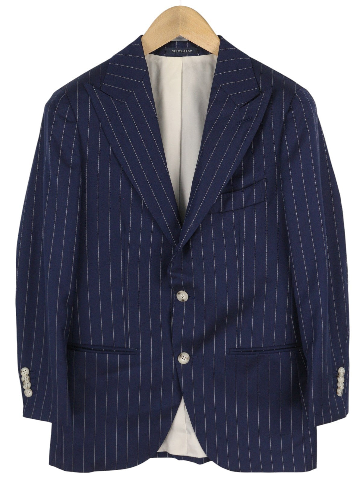 SUITSUPPLY La Spalla Brescia Men Suit UK34R UK36L Blue Wool Pinstriped 2 Piece