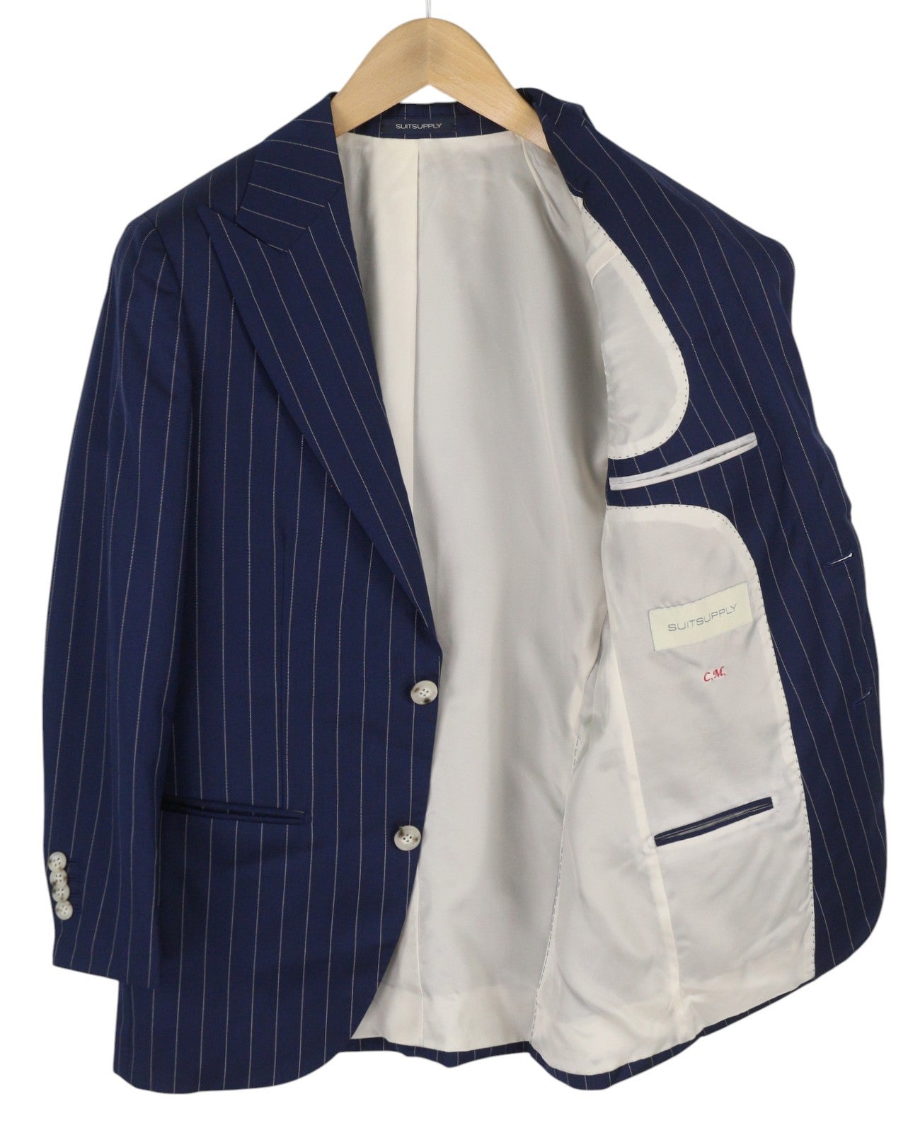 SUITSUPPLY La Spalla Brescia Men Suit UK34R UK36L Blue Wool Pinstriped 2 Piece