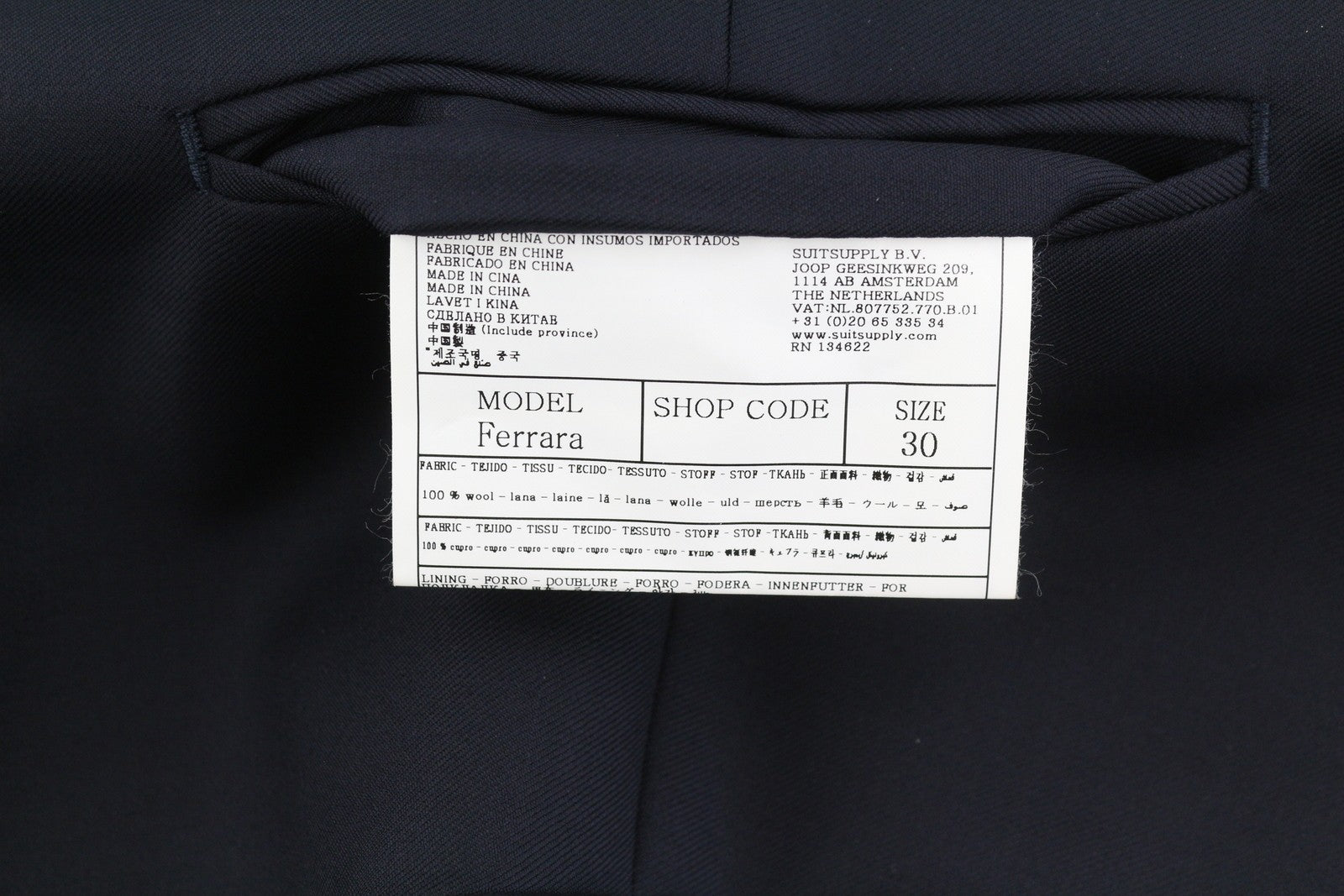 SUITSUPPLY La Spalla Single Breasted Ferrara Men Suit UK50S Blue Wool 3 Piece