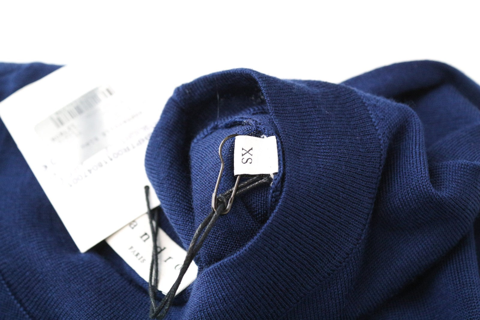 SANDRO Men's XS Navy Blue Slim Pure Wool Sweater Crew Neck Knit Jumper