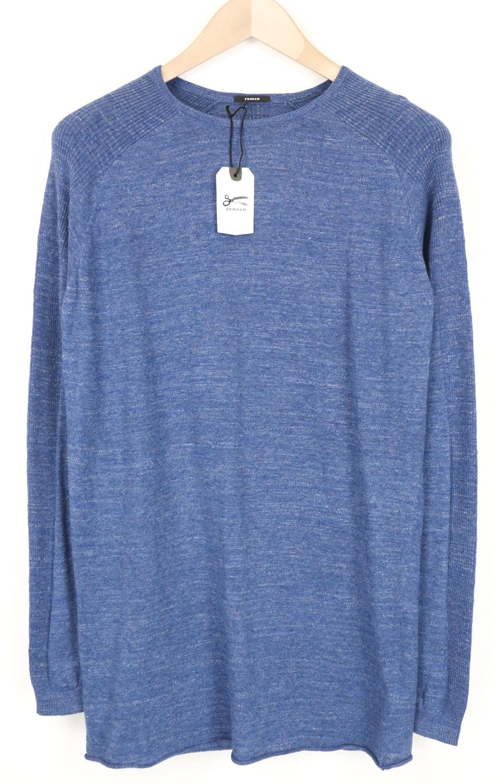 DENHAM Carver Men's XS Blue Marl Cotton Melange Knit Sweater Crew Neck Jumper