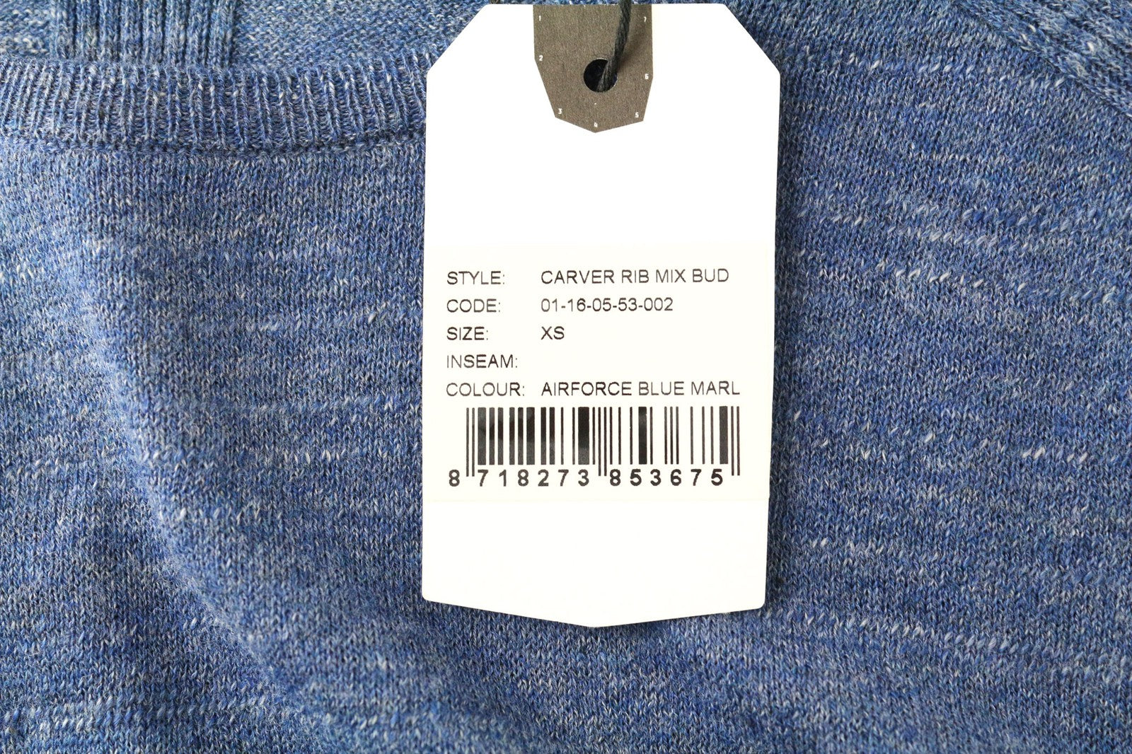 DENHAM Carver vyriškas XS dydžio mėlynas marlinis medvilninis melanžas megztinis apvalia kaklo apykakle 