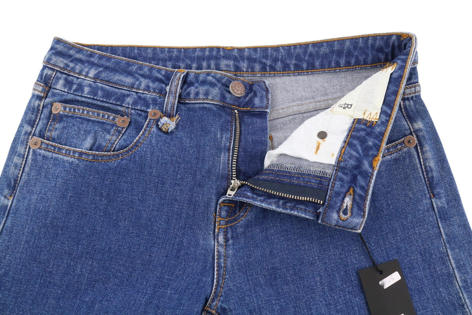 R13 Boy Straight Women Jeans 27 Carlton Stretch Ankle Length Cropped Denim Blue