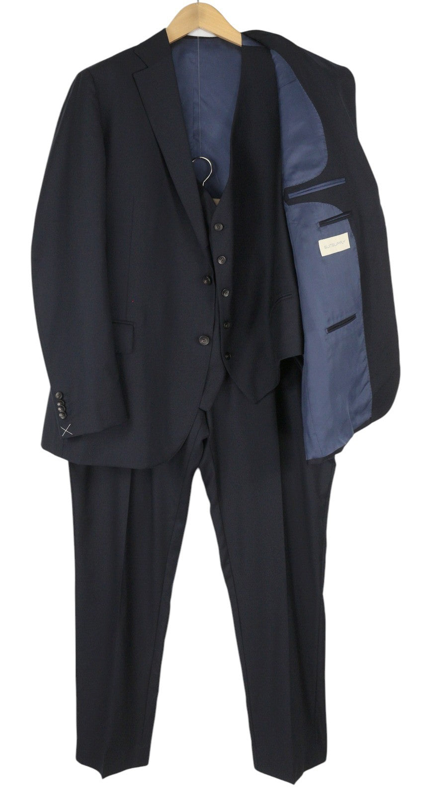 SUITSUPPLY La Spalla Single Breasted Ferrara Men Suit UK52R Blue Wool 3 Piece