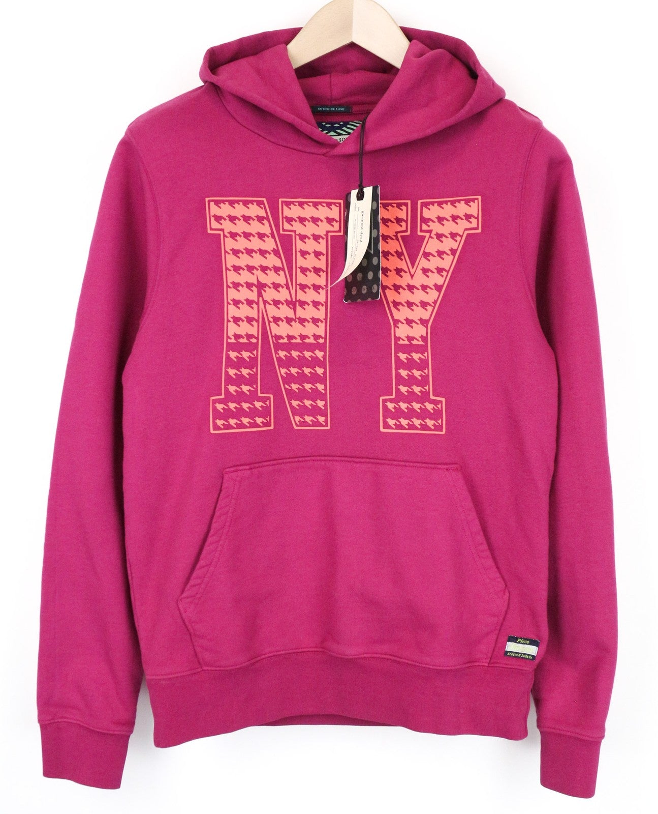 SCOTCH & SODA Men's S Purple Pink Graphic Hoodie Jersey Sweatshirt Garment-Dyed