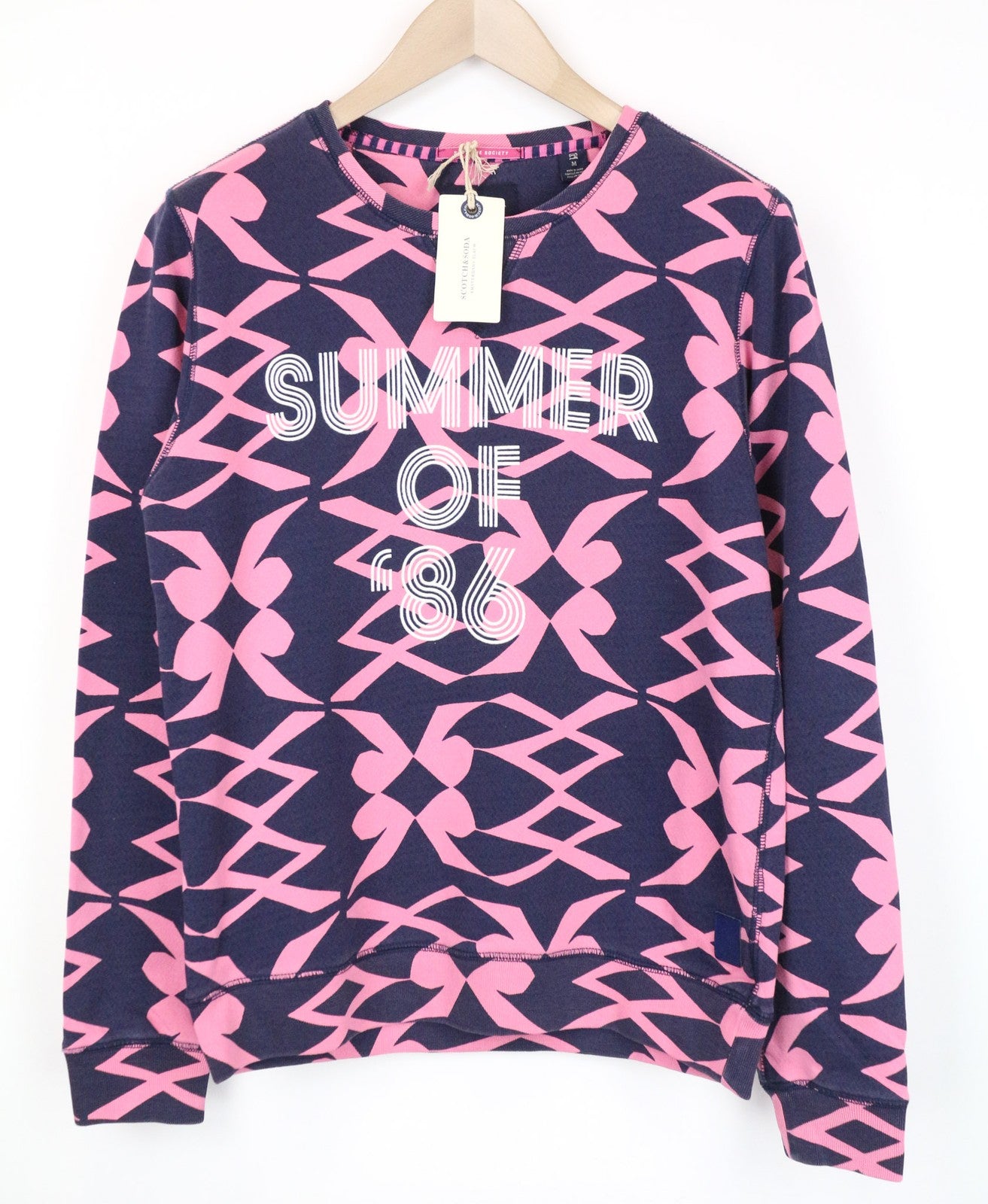 SCOTCH & SODA Men's M Pink Patterned Crew Neck Fleece Cotton Jersey Sweatshirt