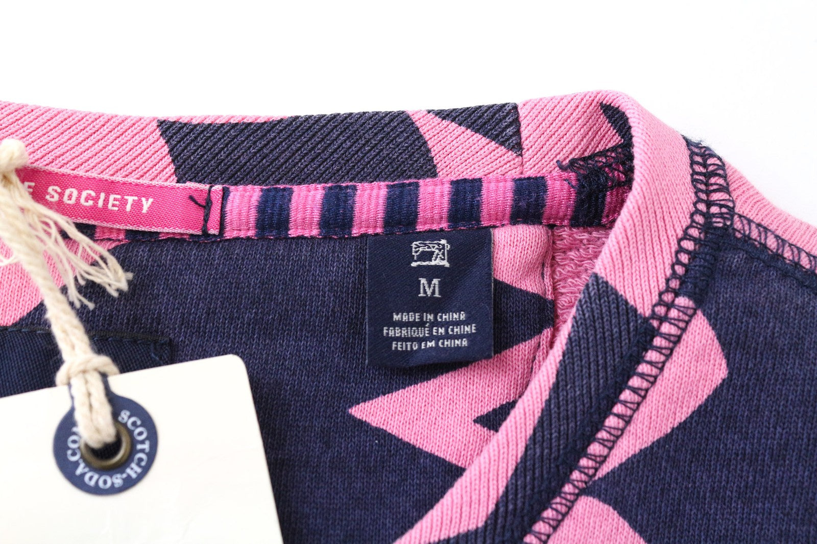 SCOTCH & SODA Men's M Pink Patterned Crew Neck Fleece Cotton Jersey Sweatshirt