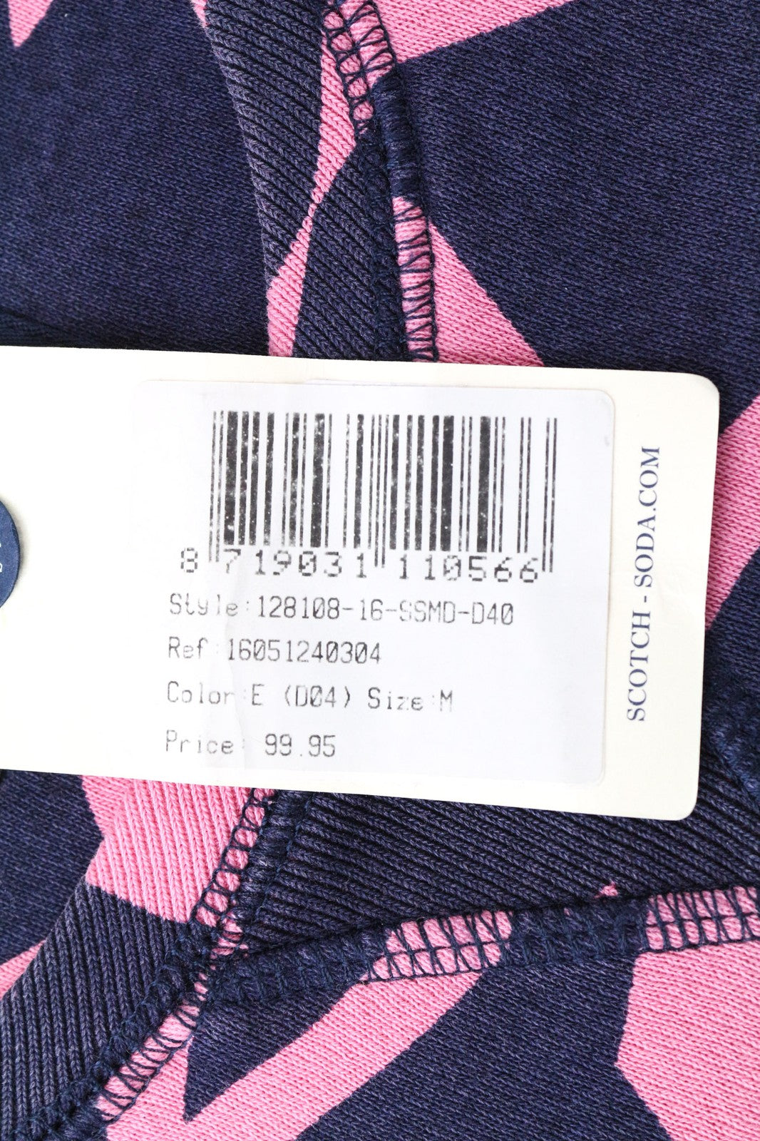 SCOTCH & SODA Men's M Pink Patterned Crew Neck Fleece Cotton Jersey Sweatshirt