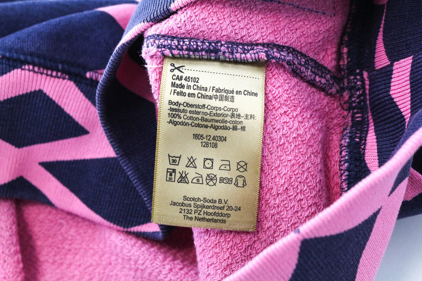 SCOTCH & SODA Men's M Pink Patterned Crew Neck Fleece Cotton Jersey Sweatshirt