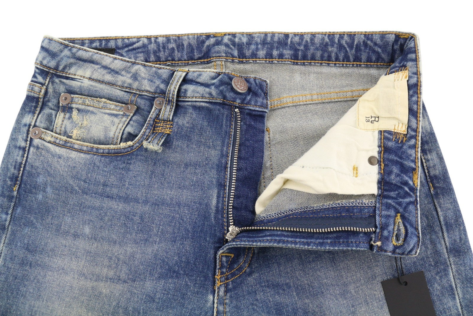 R13 Kick Fit Women Jeans 29 Kelly Stretch Fade Effect Whiskers Cropped RRP€699