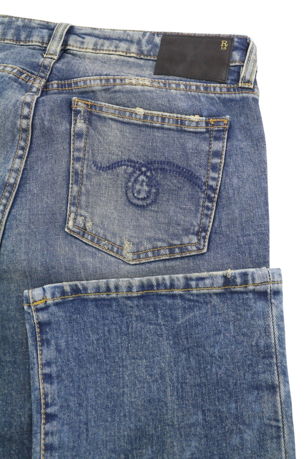 R13 Kick Fit Women Jeans 29 Kelly Stretch Fade Effect Whiskers Cropped RRP€699