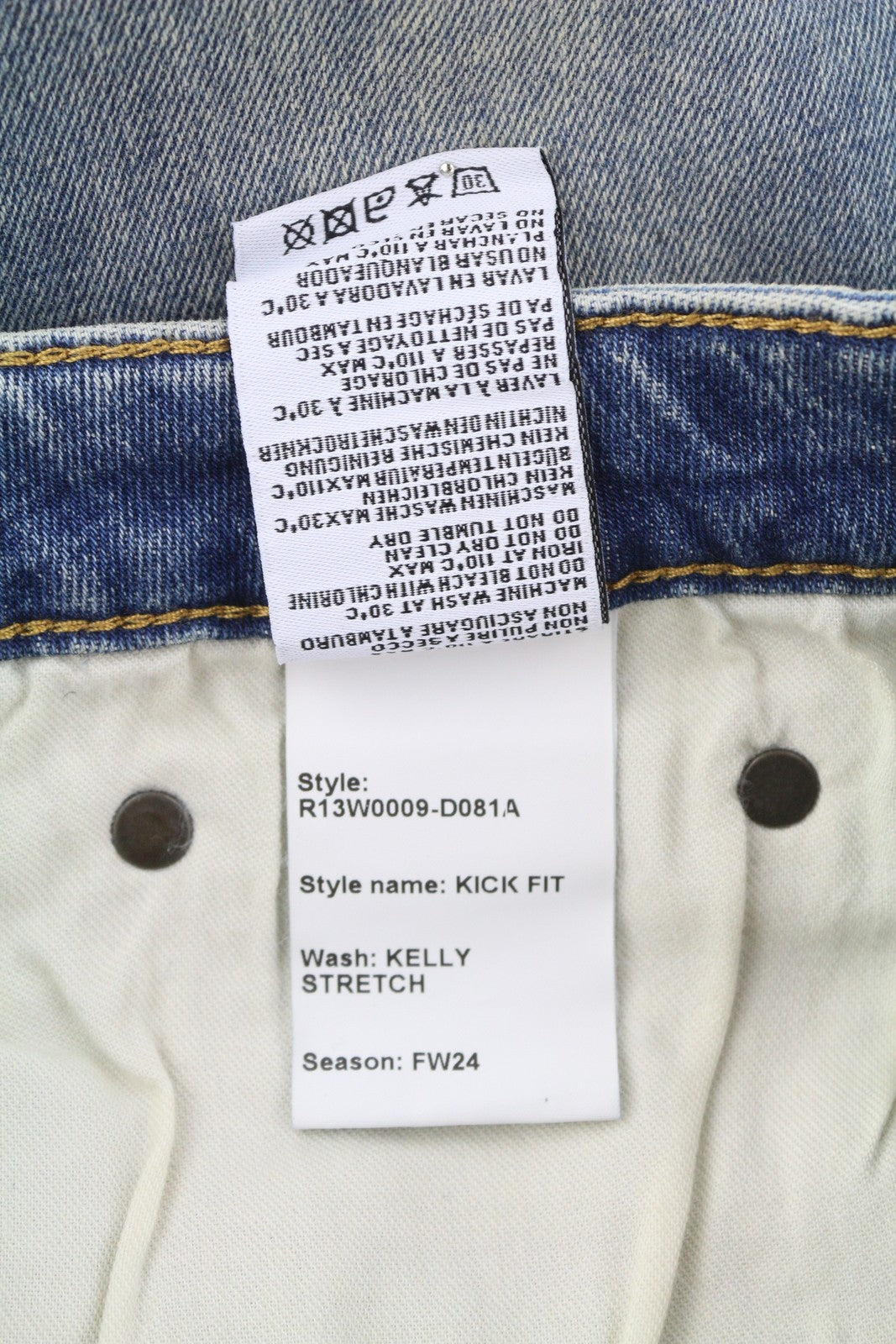 R13 Kick Fit Women Jeans 29 Kelly Stretch Fade Effect Whiskers Cropped RRP€699