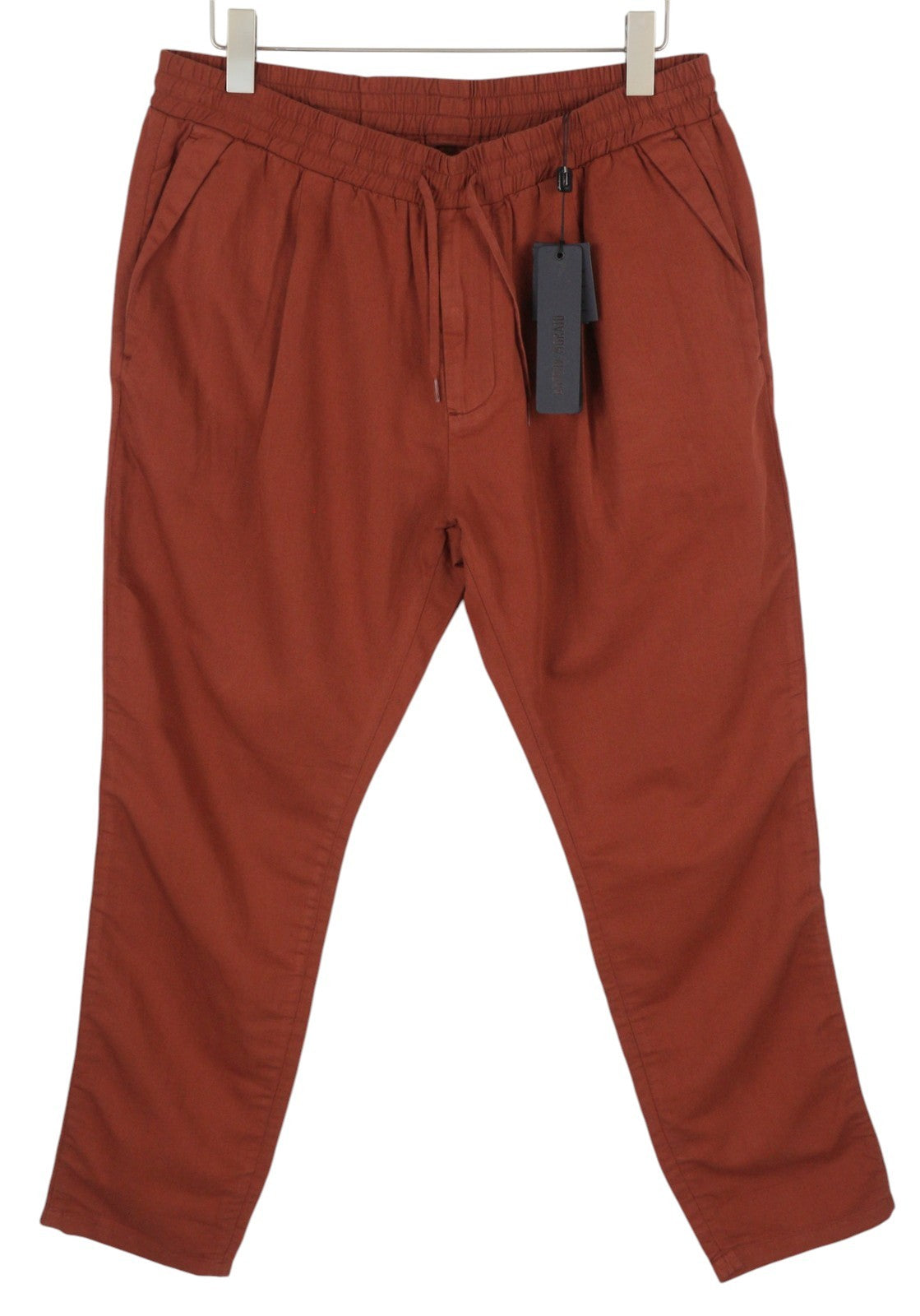 ANTONY MORATO Men Trousers W36 Rust Brown Linen Blend Pleated Elastic Waist