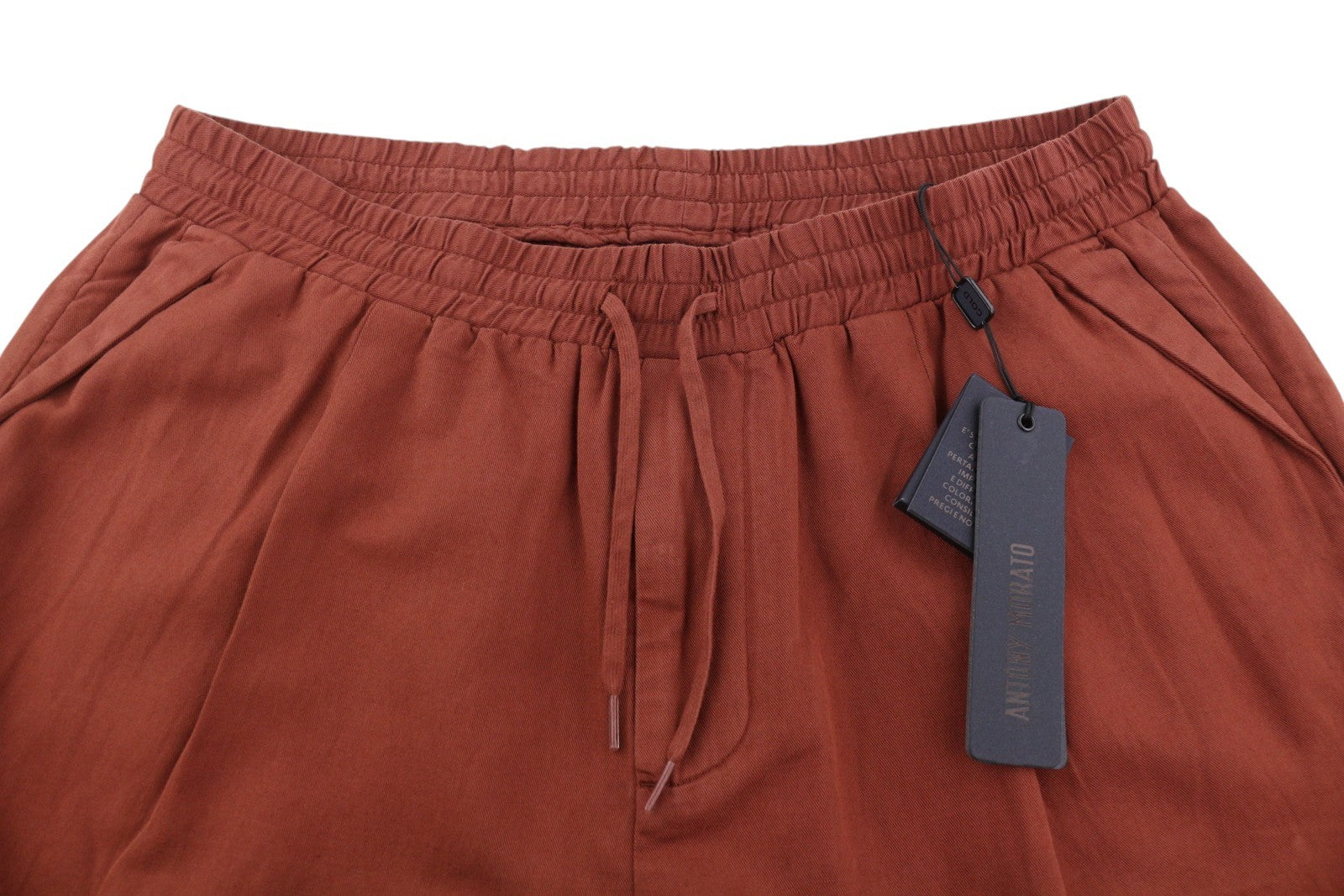 ANTONY MORATO Men Trousers W36 Rust Brown Linen Blend Pleated Elastic Waist