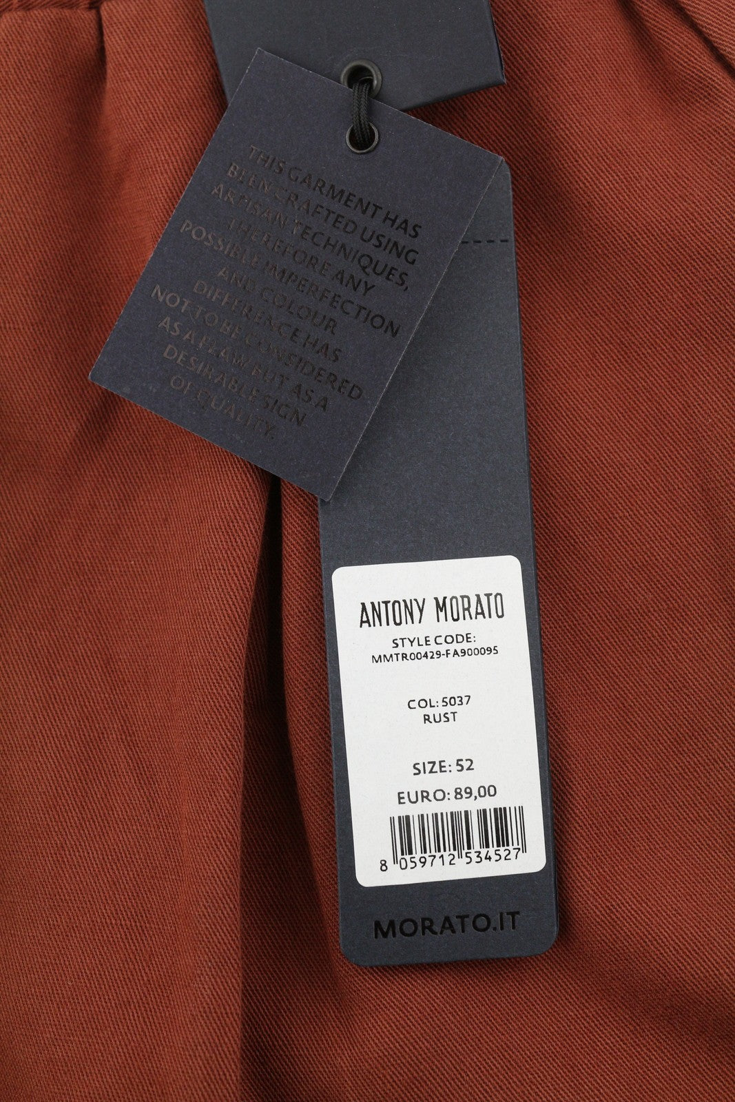ANTONY MORATO Men Trousers W36 Rust Brown Linen Blend Pleated Elastic Waist