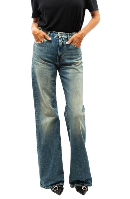 R13 Jane Women Jeans 26 Kelly Stretch Faded Washed Faded Flare Fit Blue RRP€699