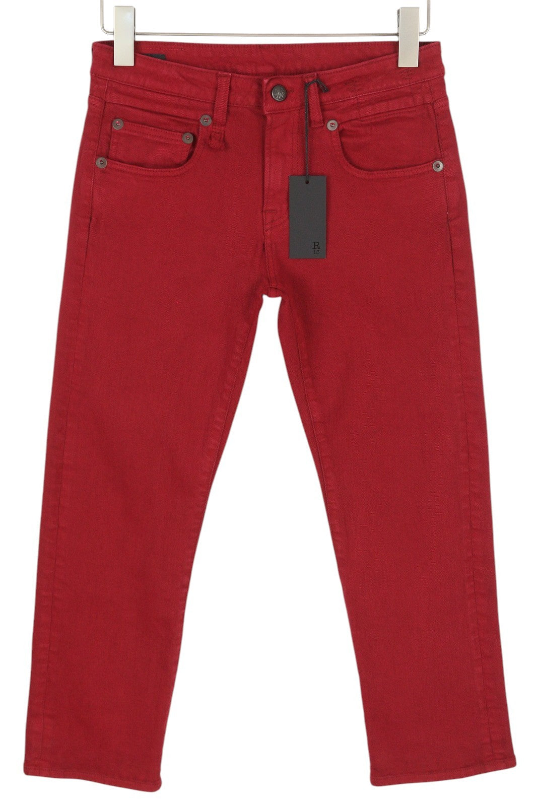 R13 Boy Straight Women Jeans 27 Vivid Red Stretch Cropped Ankle Length Zip Fly
