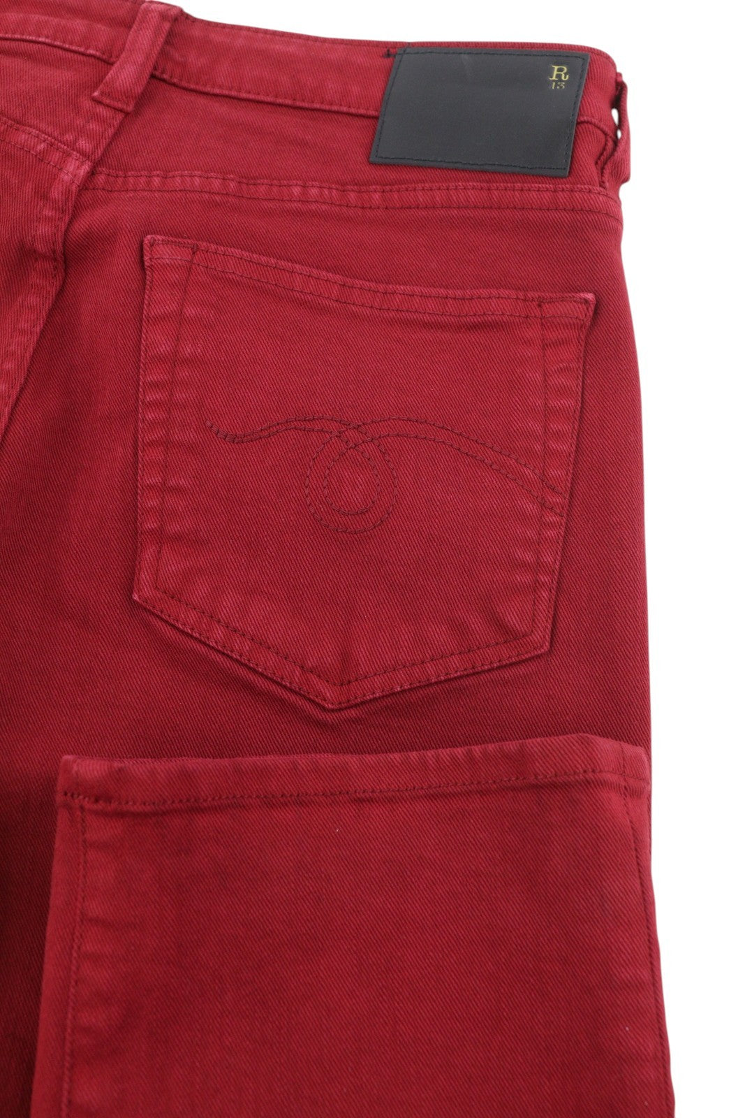 R13 Boy Straight Women Jeans 27 Vivid Red Stretch Cropped Ankle Length Zip Fly