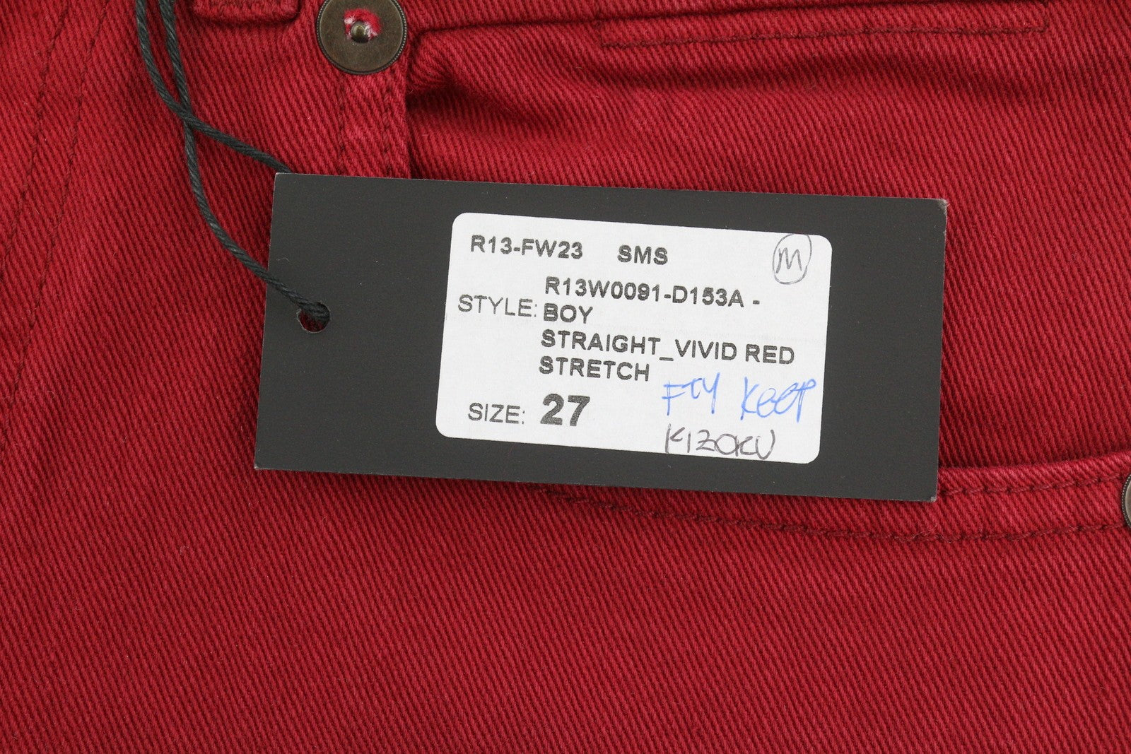 R13 Boy Straight Women Jeans 27 Vivid Red Stretch Cropped Ankle Length Zip Fly