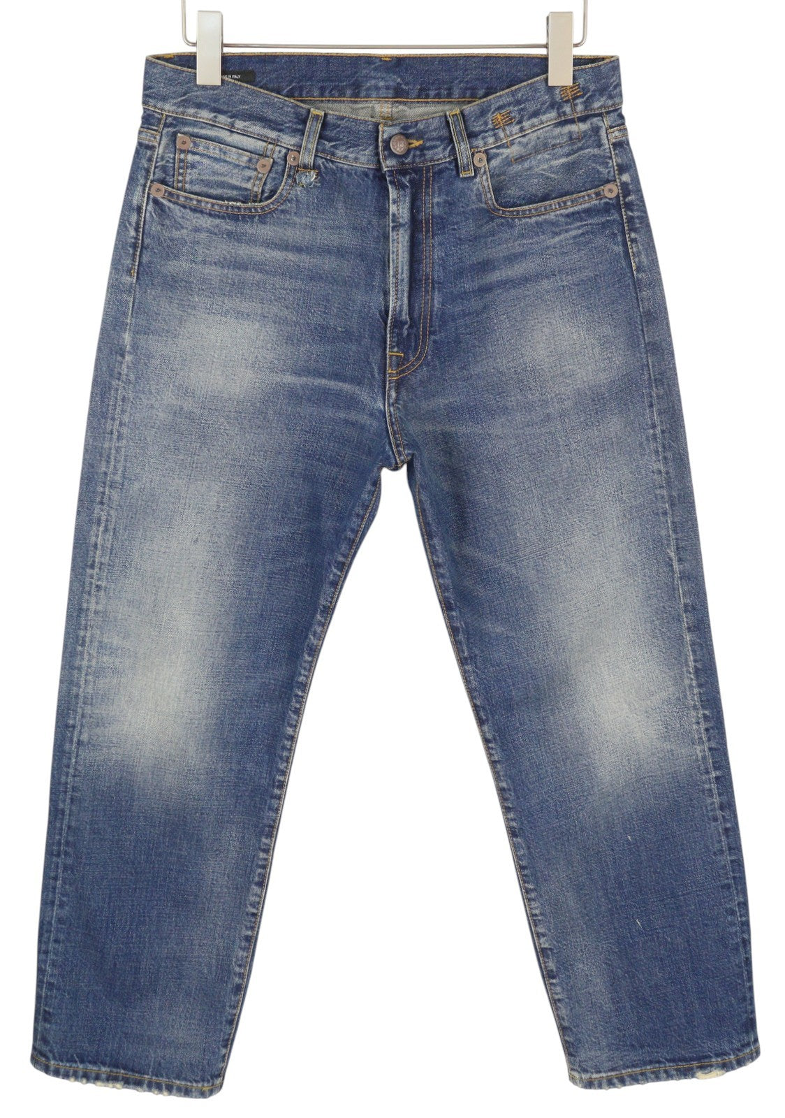 R13 Boyfriend Women Jeans 28 Garnet Blue Faded Cropped Ankle Length Zip Fly