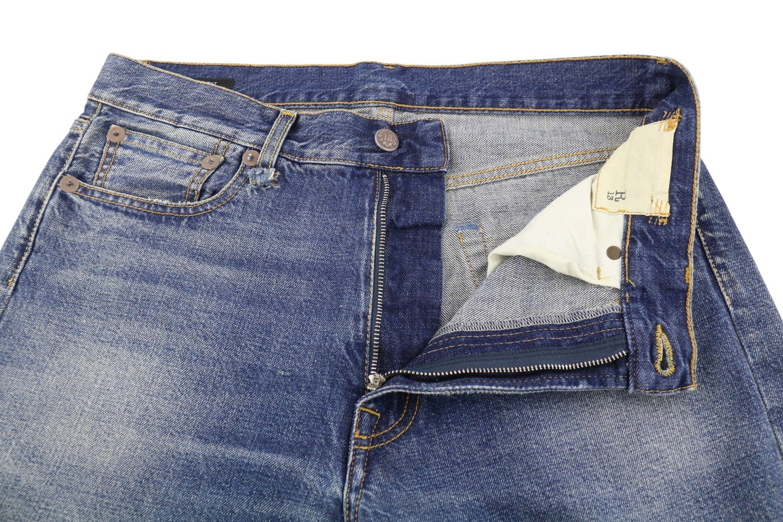 R13 Boyfriend Women Jeans 28 Garnet Blue Faded Cropped Ankle Length Zip Fly