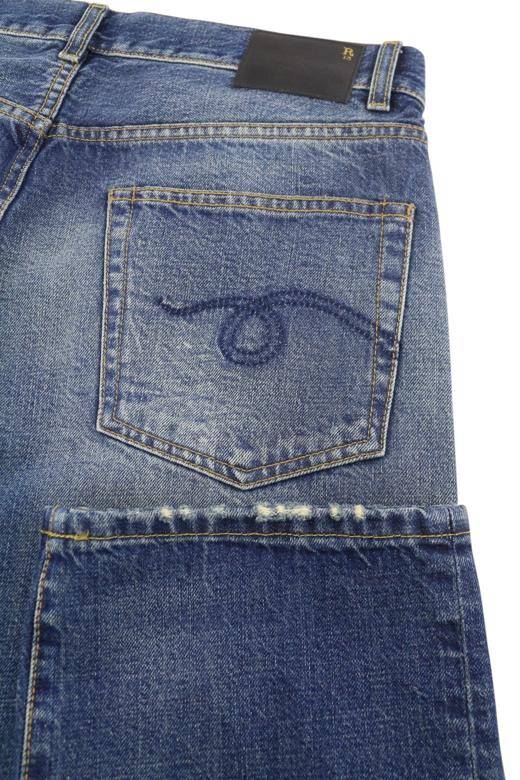 R13 Boyfriend Women Jeans 28 Garnet Blue Faded Cropped Ankle Length Zip Fly