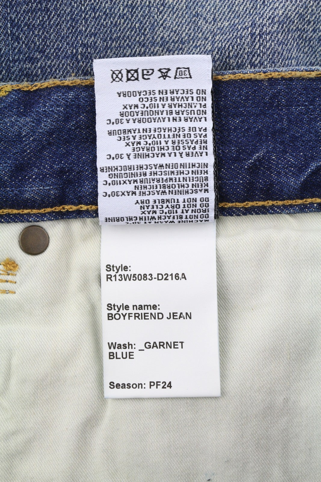 R13 Boyfriend Women Jeans 28 Garnet Blue Faded Cropped Ankle Length Zip Fly