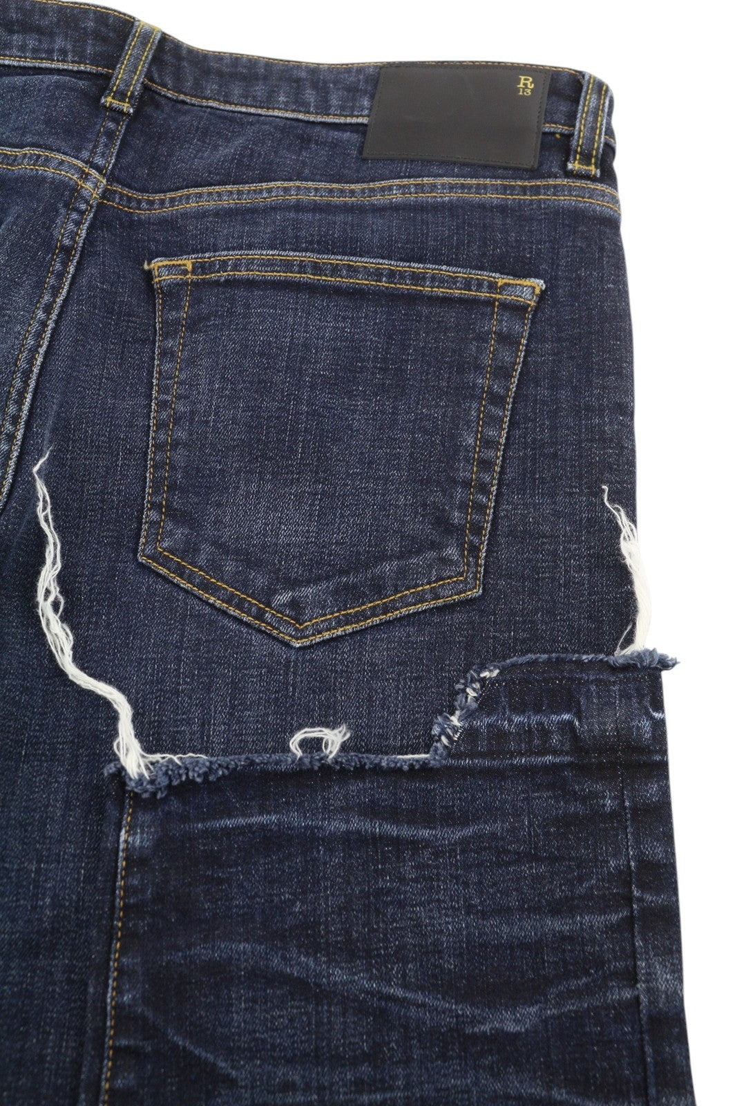 R13 Boy Straight Women Jeans 27 Blue Faded Whiskers Distress Ankle Cropped Denim