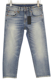 R13 Boy Straight Women Jeans 27 Blue Stretch Faded Distress Ankle Cropped Denim