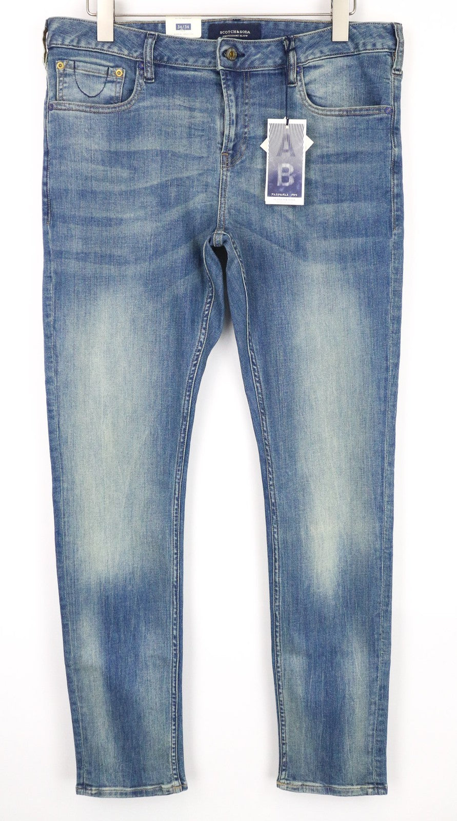 SCOTCH & SODA Skim Men's W34/L34 Blue Skinny Stretch Zippered Faded Jeans