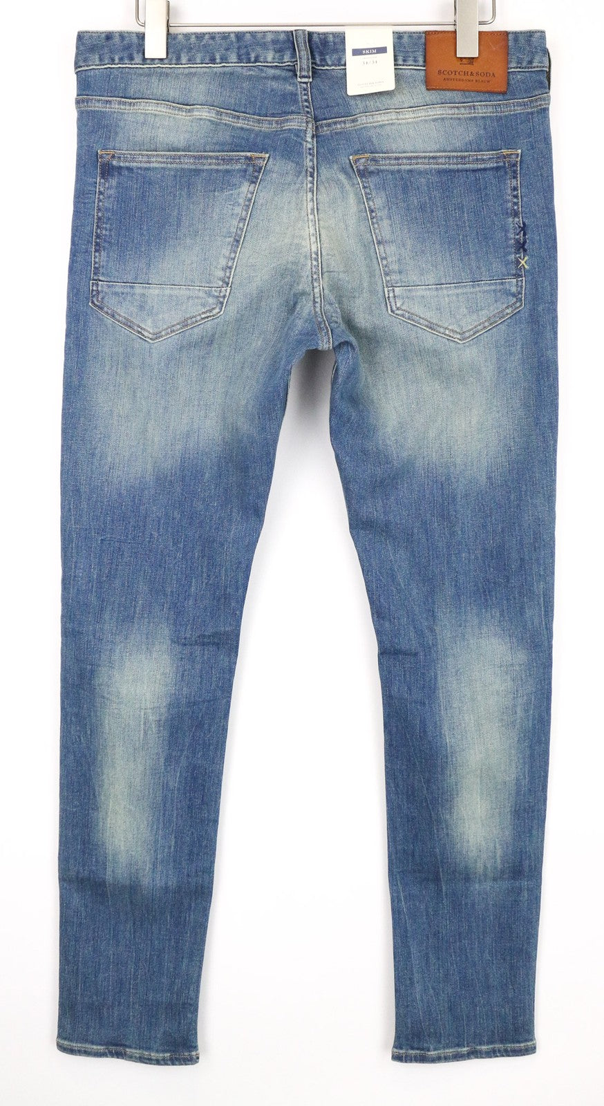 SCOTCH & SODA Skim Men's W34/L34 Blue Skinny Stretch Zippered Faded Jeans