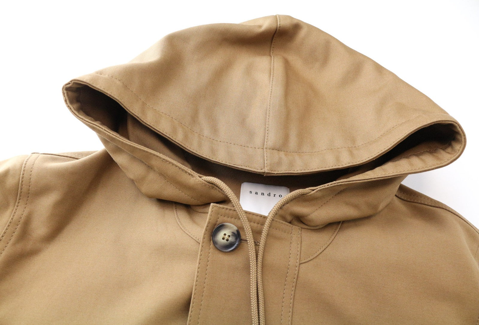 SANDRO Men's Jacket S Camel Brown Hooded Parka Cotton Lined Casual Outerwear