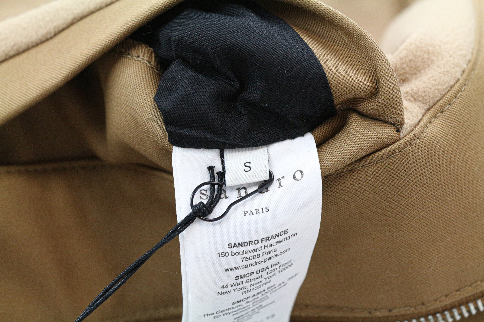 SANDRO Men's Jacket S Camel Brown Hooded Parka Cotton Lined Casual Outerwear