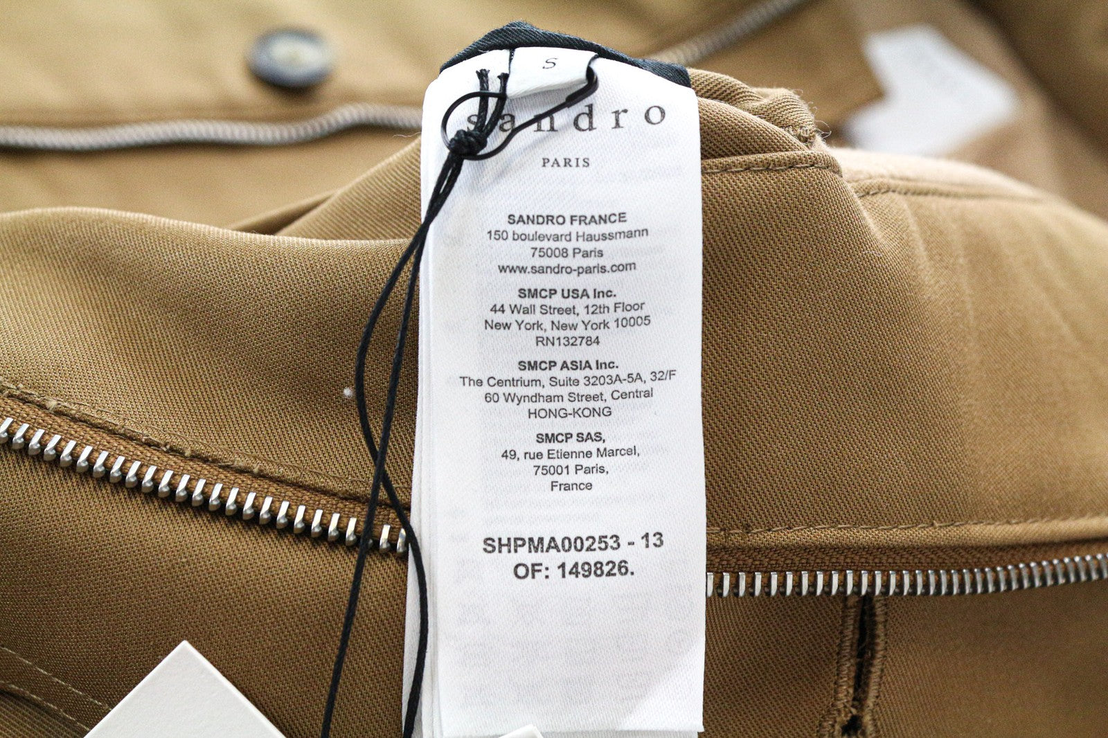 SANDRO Men's Jacket S Camel Brown Hooded Parka Cotton Lined Casual Outerwear