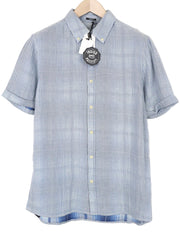 DENHAM Ford Men's Shirt M Blue Striped Cotton Melange Short Sleeve Button-Down