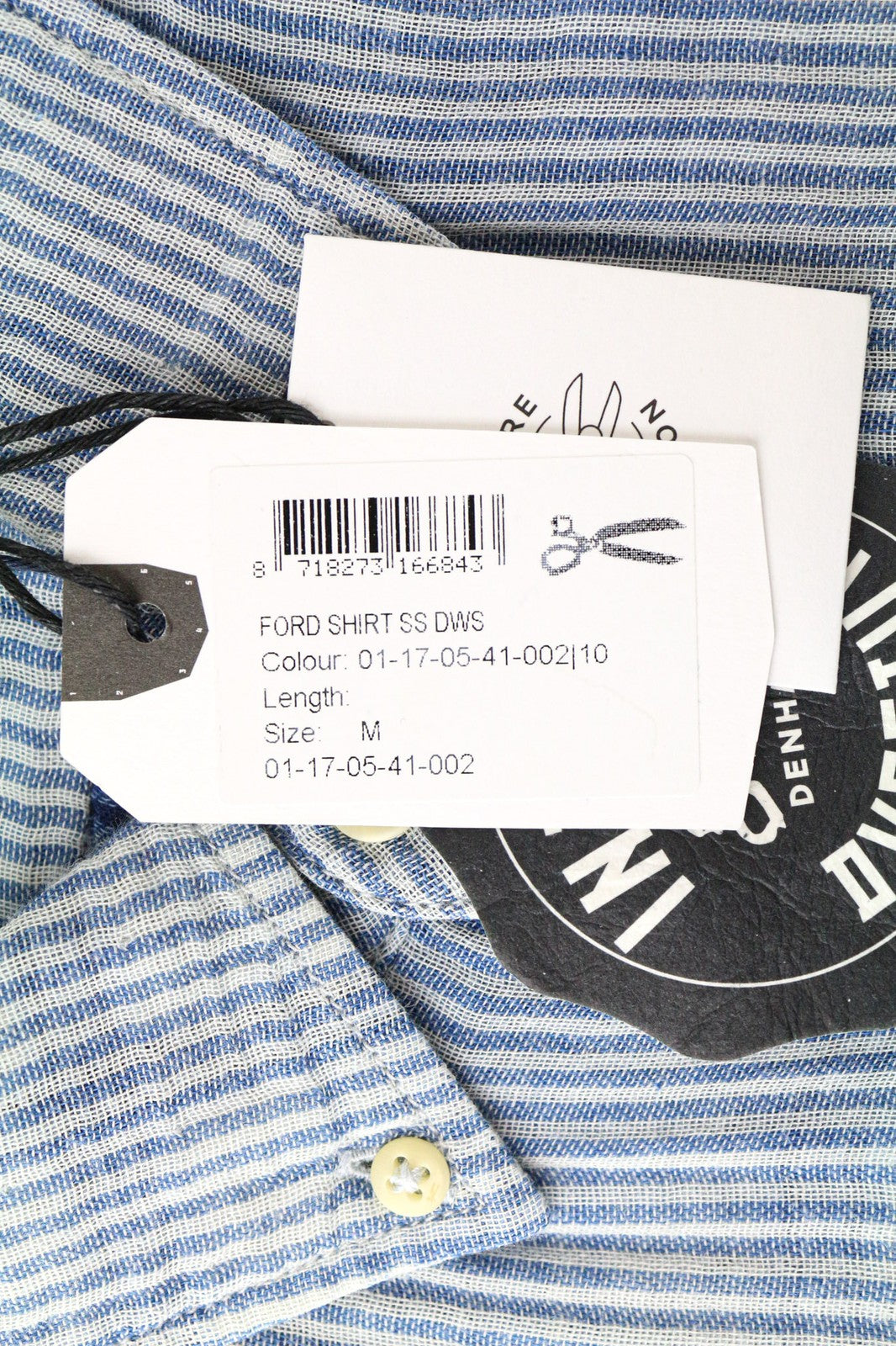 DENHAM Ford Men's Shirt M Blue Striped Cotton Melange Short Sleeve Button-Down