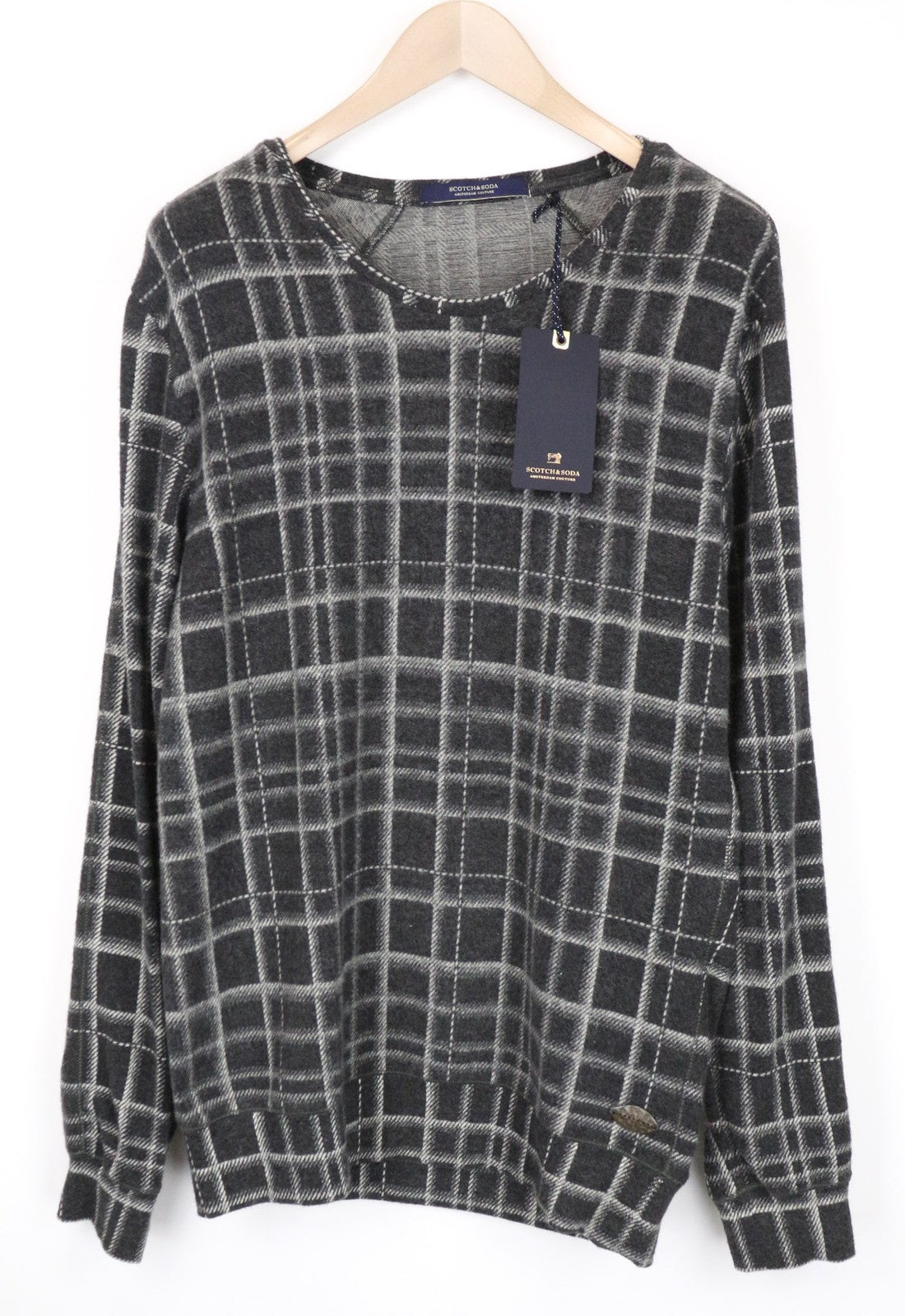 SCOTCH & SODA Women Sweatshirt ~S Grey Tartan Checked Melange Round Neck Casual