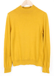 SANDRO Men's Jumper XS Mustard Yellow Pure Wool Knit Crew Neck Pullover