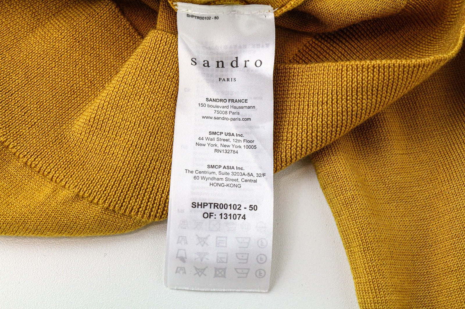 SANDRO Men's Jumper XS Mustard Yellow Pure Wool Knit Crew Neck Pullover