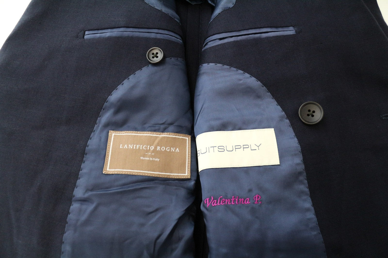 SUITSUPPLY La Spalla Men's Suit UK32R Blue 2-Piece Double Row Wool Silk Linen