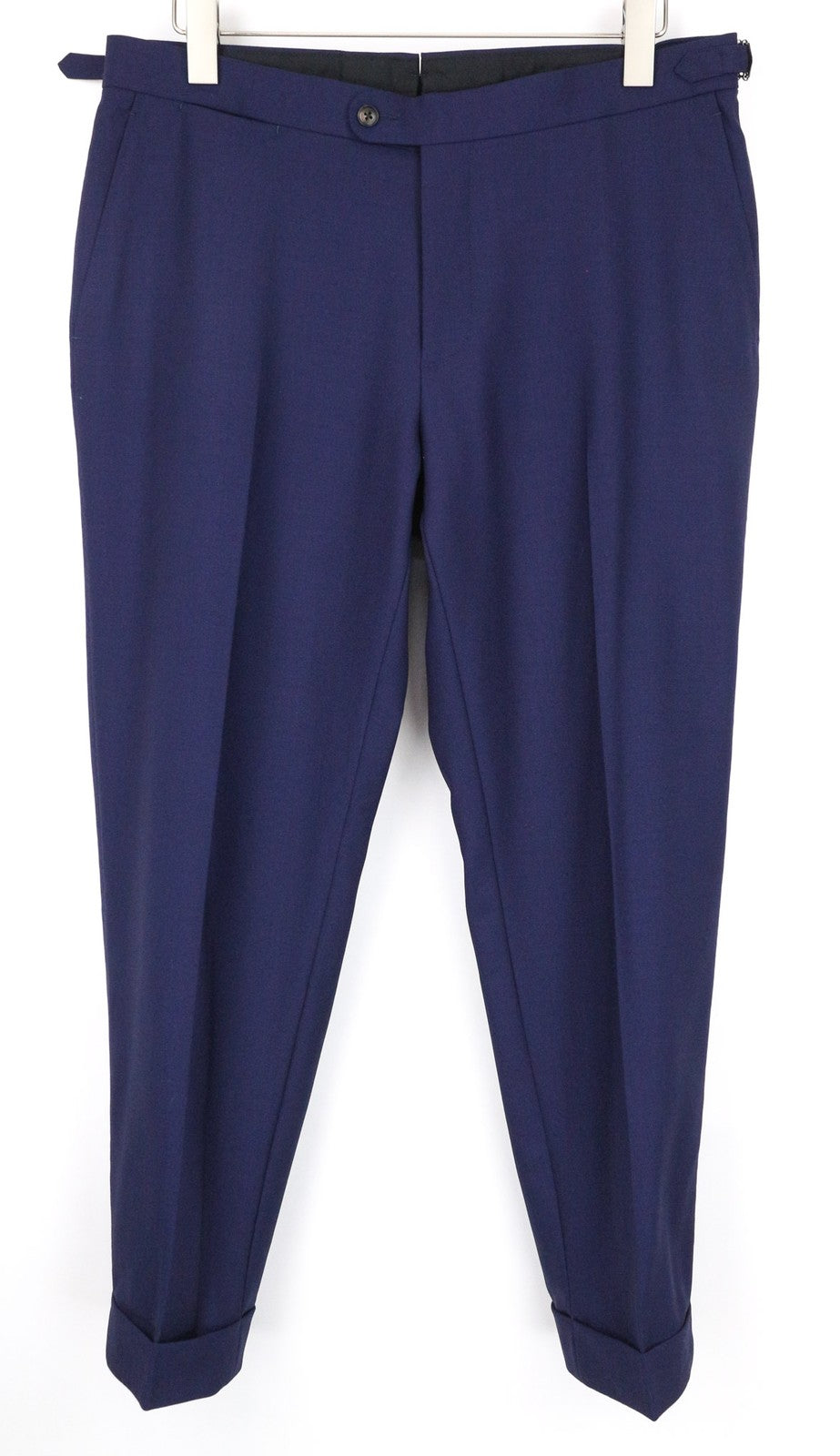 SUITSUPPLY Brescia Men's Trousers UK42R Navy Blue Slim Wool Melange Turn-Up Hem