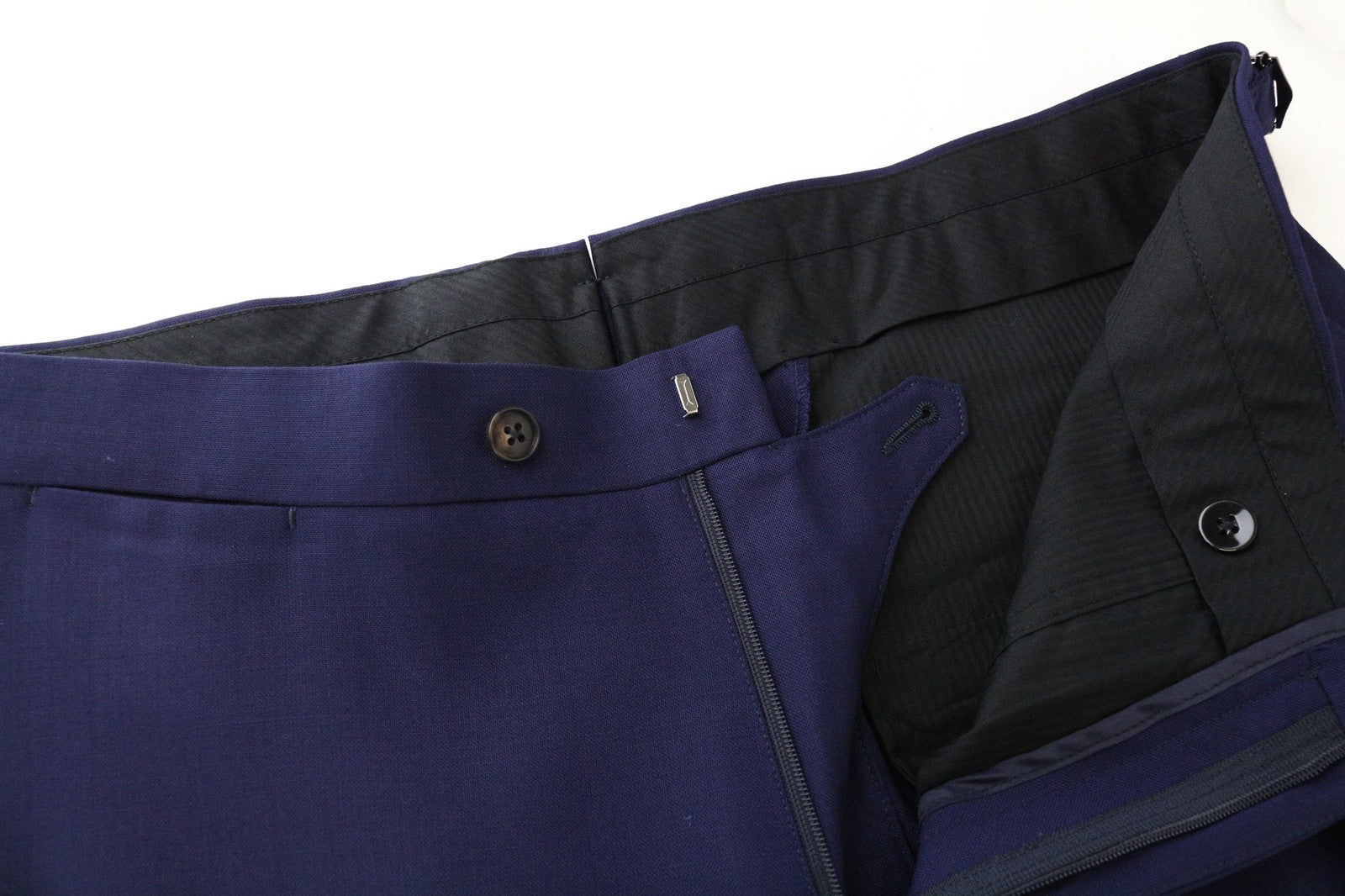 SUITSUPPLY Brescia Men's Trousers UK42R Navy Blue Slim Wool Melange Turn-Up Hem