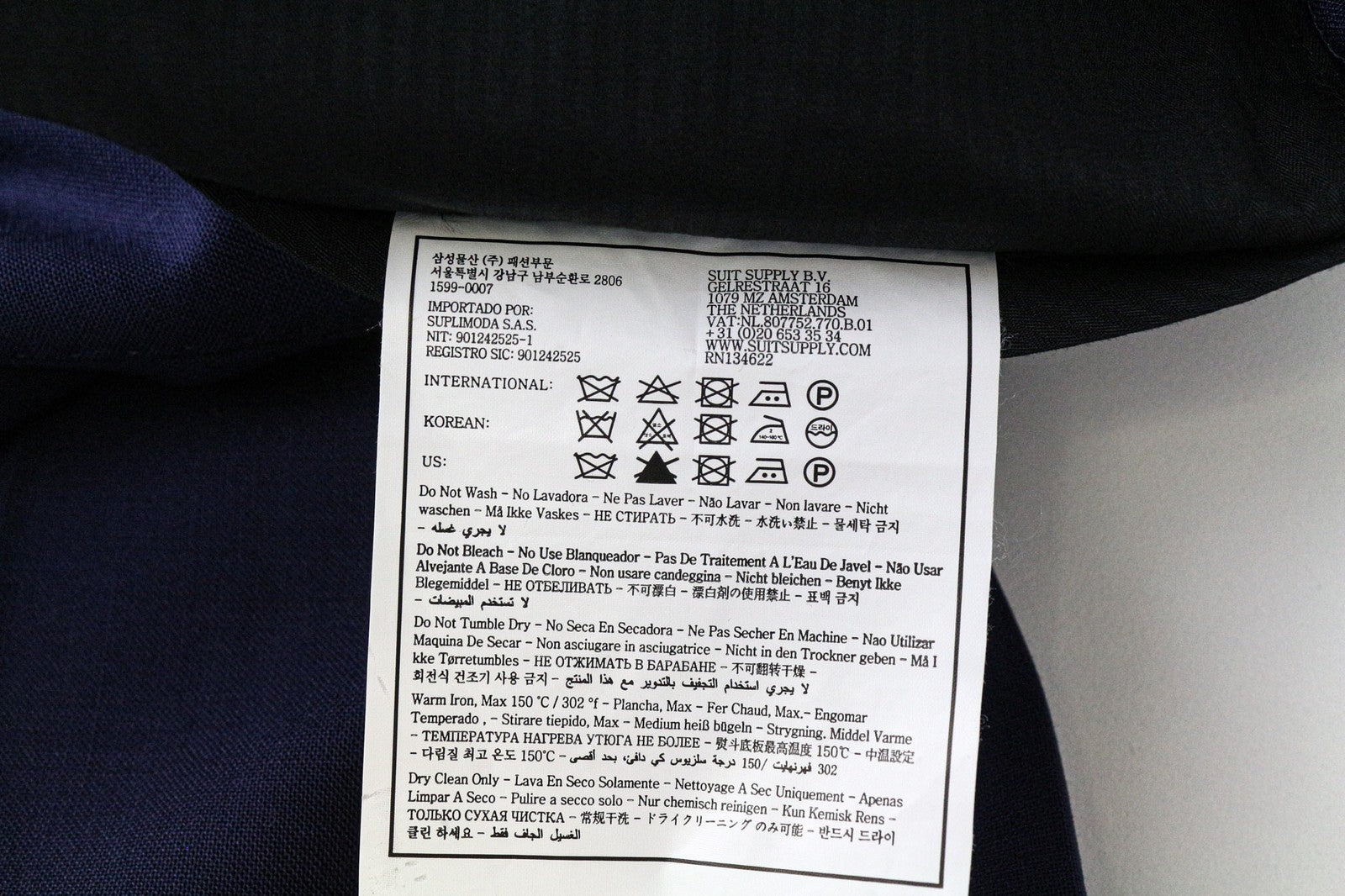 SUITSUPPLY Brescia Men's Trousers UK42R Navy Blue Slim Wool Melange Turn-Up Hem