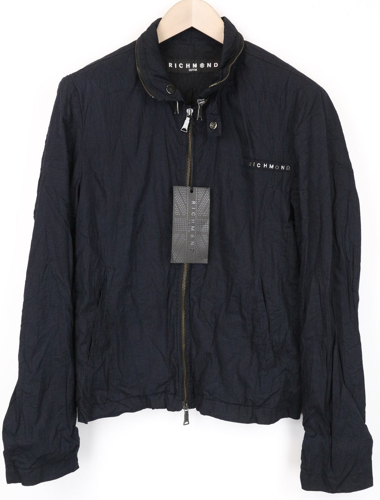 RICHMOND Men's Jacket IT48 Black Cotton Blend Lightweight Designer Windbreaker