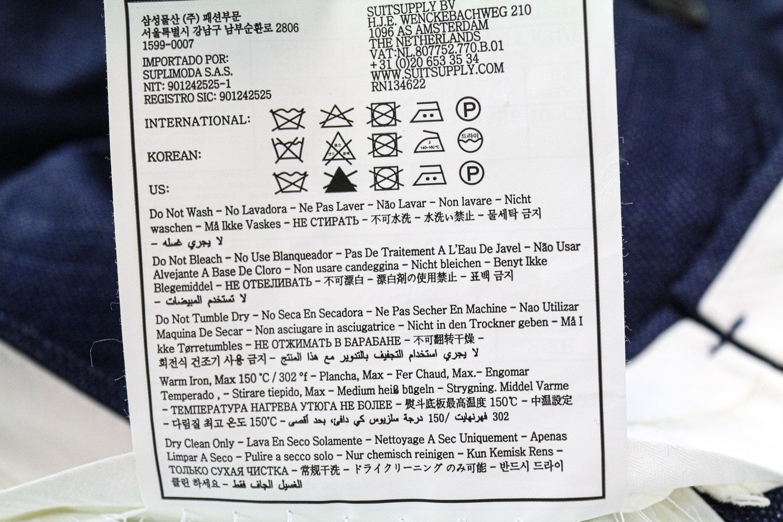 SUITSUPPLY Vigo Men's Trousers UK40S Blue Slim Fit Birdseye Check Wool Silk